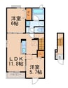 南海本線/紀ノ川駅 徒歩15分 2階 築5年 2LDKの間取り