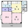 ベルドール松房Ⅰ 2Kの間取り