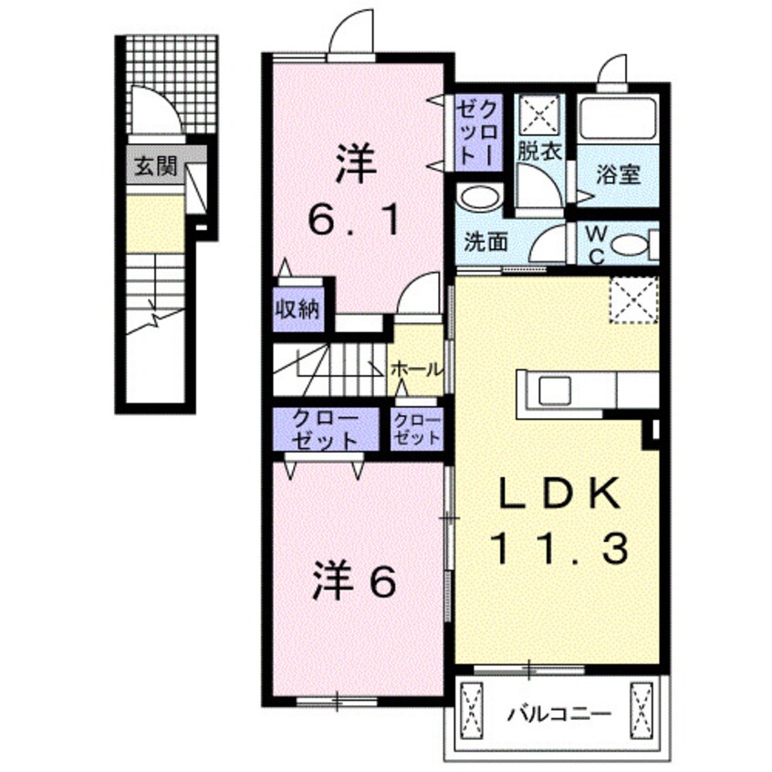 間取図 きのくに線・紀勢本線/宮前駅 徒歩13分 2階 築5年