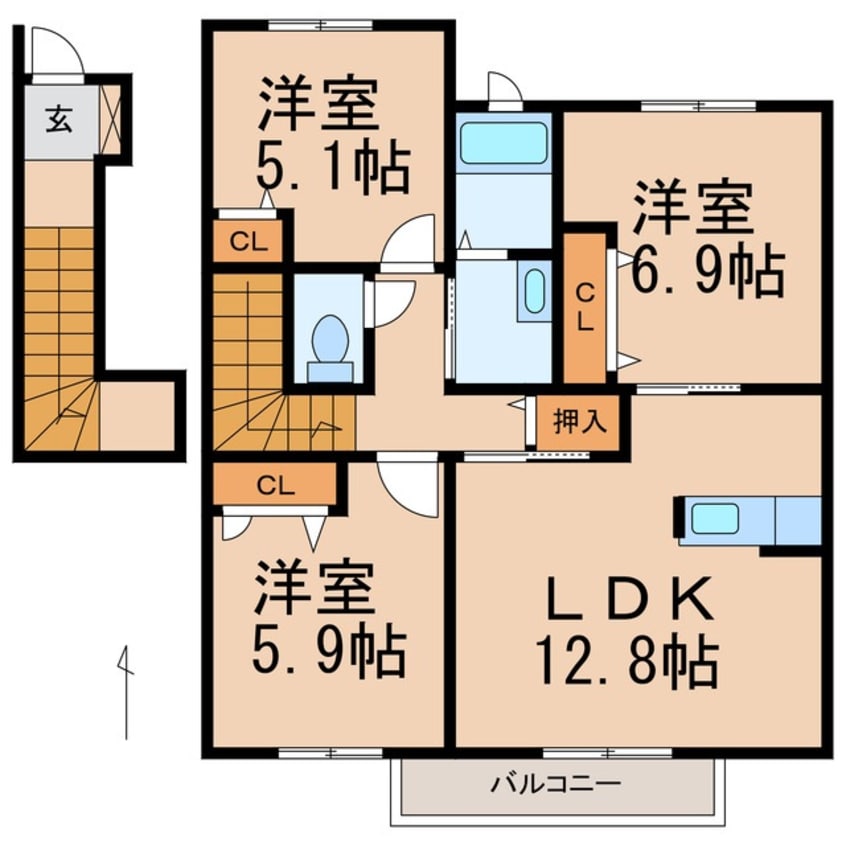 間取図 和歌山電鉄貴志川線/神前駅 徒歩7分 2階 築16年