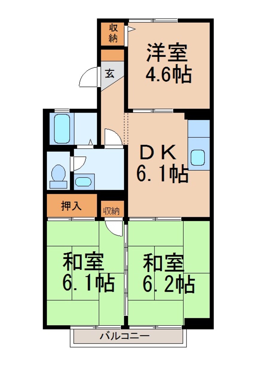 間取図 阪和線・羽衣線/和歌山駅 徒歩40分 2階 築34年