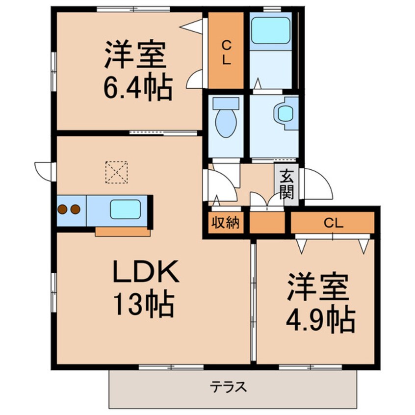 間取図 阪和線・羽衣線/紀伊中ノ島駅 徒歩13分 1階 築14年