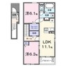 ケーズコート中迫3 2LDKの間取り