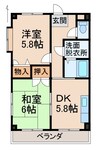 セレナ中島 2DKの間取り