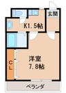 西マンション 1Kの間取り