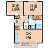 アンゲネーメ名高 2DKの間取り