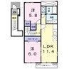ヴィッセン有田Ⅱ 2LDKの間取り