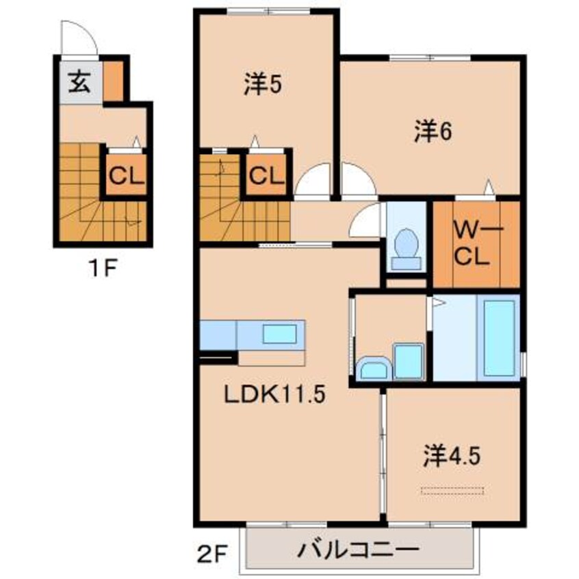 間取図 きのくに線・紀勢本線/宮前駅 徒歩6分 2階 築13年