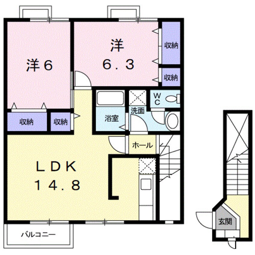 間取図 きのくに線・紀勢本線/宮前駅 徒歩15分 2階 築23年