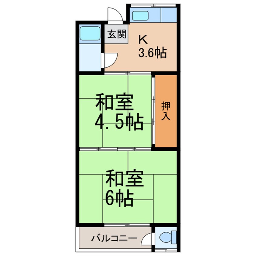 間取図 きのくに線・紀勢本線/宮前駅 徒歩7分 2階 築54年