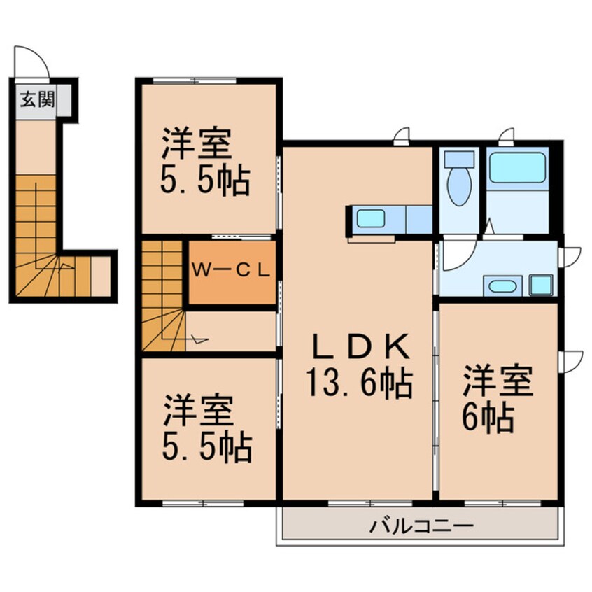 間取図 阪和線・羽衣線/和歌山駅 バス15分鳴神住宅前下車:停歩5分 2階 築18年