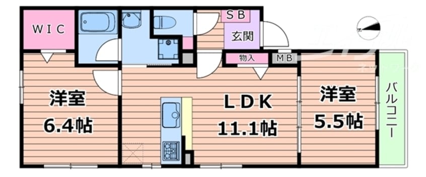 間取図 学研都市線<片町線>・JR東西線/加島駅 徒歩4分 2階 築8年