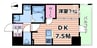 バウスフラッツ新大阪 1DKの間取り