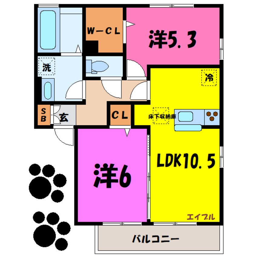 間取図 コンツェルト貝沢Ａ・Ｂ（高崎市貝沢町）