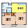 メロータウン3号棟(総社町高井) 2DKの間取り