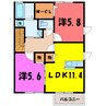 カンパーニュK  Ⅰ/Ⅱ/Ⅲ（藤岡市下栗須） 2LDKの間取り