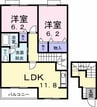 ハイム高岡　Ⅱ 2LDKの間取り