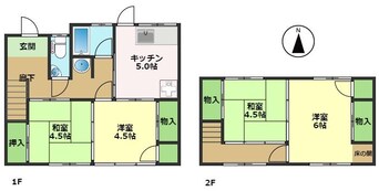 間取図 土讃線/旭駅 徒歩14分 1-2階 築53年