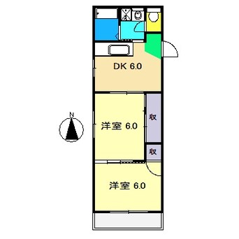 間取図 高知市電ごめん線・伊野線/上町四丁目駅 徒歩4分 2階 築36年