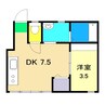 カーサブライト西秦泉寺 1DKの間取り