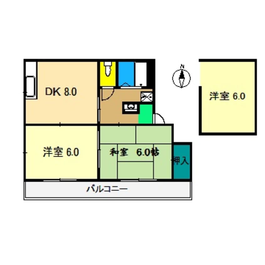 間取図 高知市電駅前線・桟橋線/桟橋通一丁目駅 徒歩9分 4階 築25年