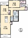 べレオガーデンズ弥右衛門 2LDKの間取り