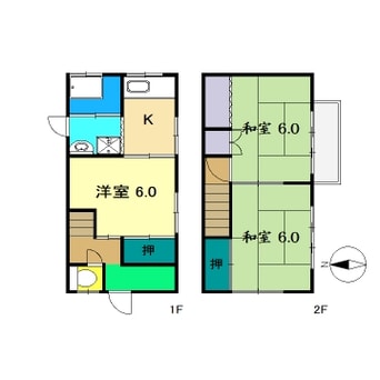 間取図 高知市電ごめん線・伊野線/新木駅 徒歩5分 1-2階 築36年