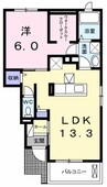 イリーゼ　Ｄ 1LDKの間取り
