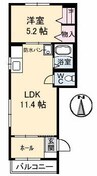 シャーメゾン上町 1LDKの間取り