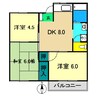 岡江ハイツ B棟 3DKの間取り