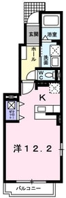 アンジュ・プロムナード 1Kの間取り
