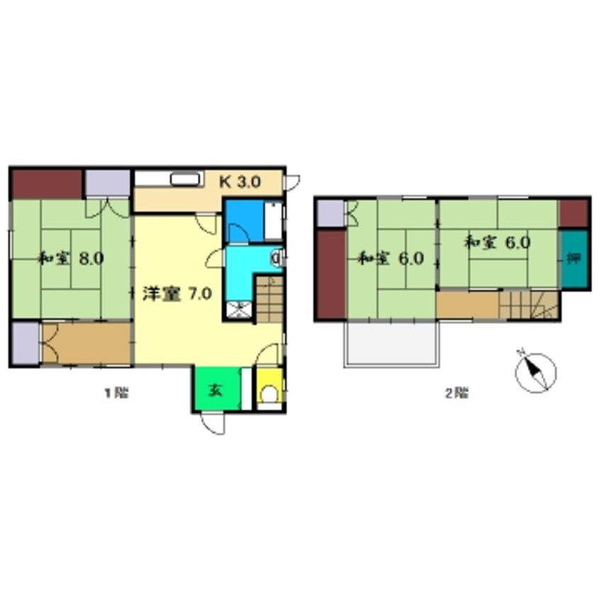 間取図 高知市電ごめん線・伊野線/上町四丁目駅 徒歩30分 1-2階 築27年