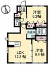 シャーメゾン万々Ⅰ 2LDKの間取り
