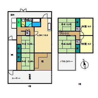 間取図 高知市電ごめん線・伊野線/東新木駅 徒歩6分 1階 築44年