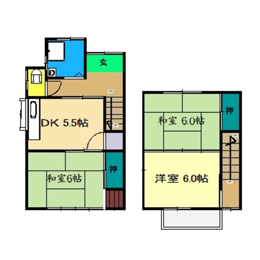 間取図 土讃線/朝倉駅 徒歩8分 築39年