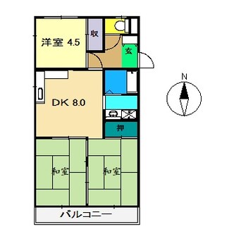 間取図 高知市電ごめん線・伊野線/旭町三丁目駅 徒歩19分 2階 築27年