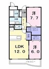 フィオーレ鏡川 2LDKの間取り