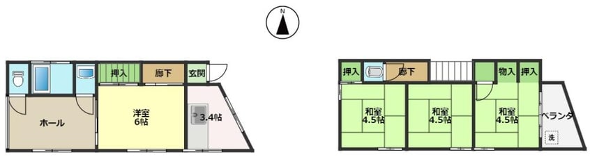 間取図 高知市電駅前線・桟橋線/梅ノ辻駅 徒歩5分 1-2階 築50年