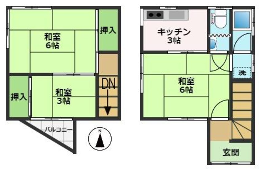 間取図 土讃線/入明駅 徒歩5分 築35年