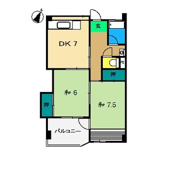 間取図 高知市電ごめん線・伊野線/鴨部駅 徒歩19分 2階 築43年