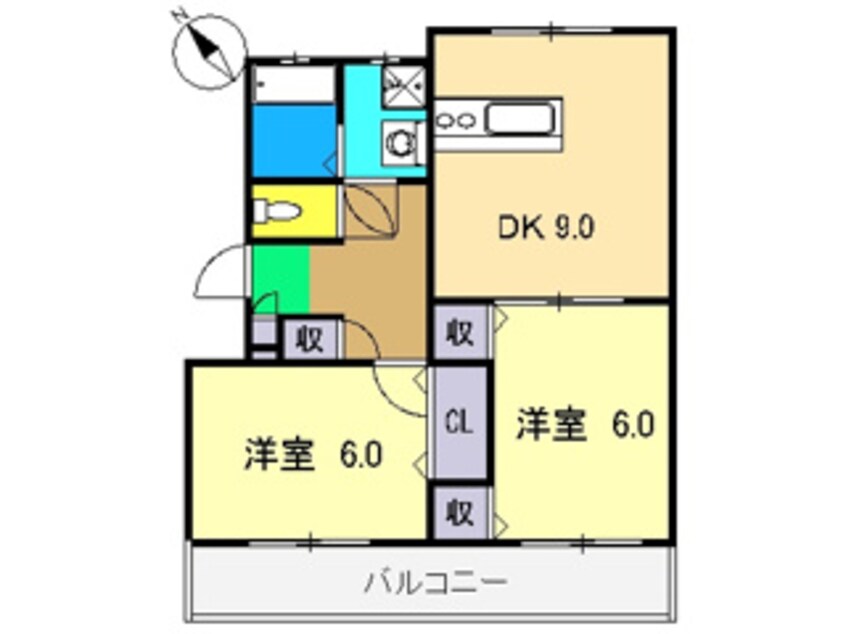 間取図 土讃線/薊野駅 徒歩12分 2階 築39年