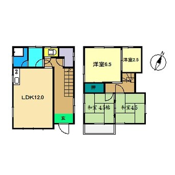 間取図 高知市電ごめん線・伊野線/鴨部駅 徒歩26分 1階 築40年