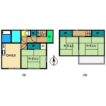 間取図 土讃線/高知商業前駅 徒歩17分 1-2階 築43年