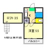 イースト 1Kの間取り