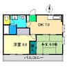 フォブール松岡 B棟 2DKの間取り