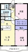 ノ－ブル西野 2LDKの間取り