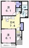 ＦＬＯＲ　野市　Ｂ 2DKの間取り