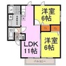 BIRD LAND たまで Ｂ棟 2LDKの間取り