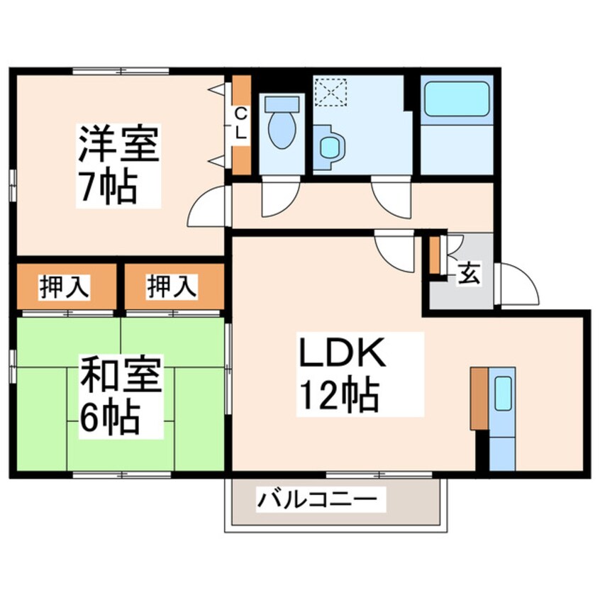 間取図 熊本市内バス/下南部 徒歩5分 2階 築24年