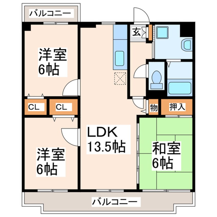 間取図 熊本市営バス/長嶺小学校前 徒歩3分 3階 築26年